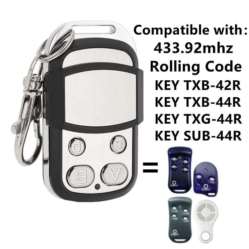 Remote control for garage door, 433MHz, rolling code, Compatible with KEY TXB-42R, TXB-44R, TXG-44R, SUB-44R