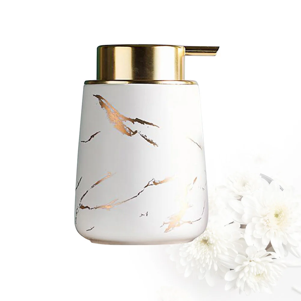 

1Pcs Press Pump Bottle 400ml Durable Lotion Dispenser Portable Soap Bottle Home Sink Use Elegant Ceramic Marbling White