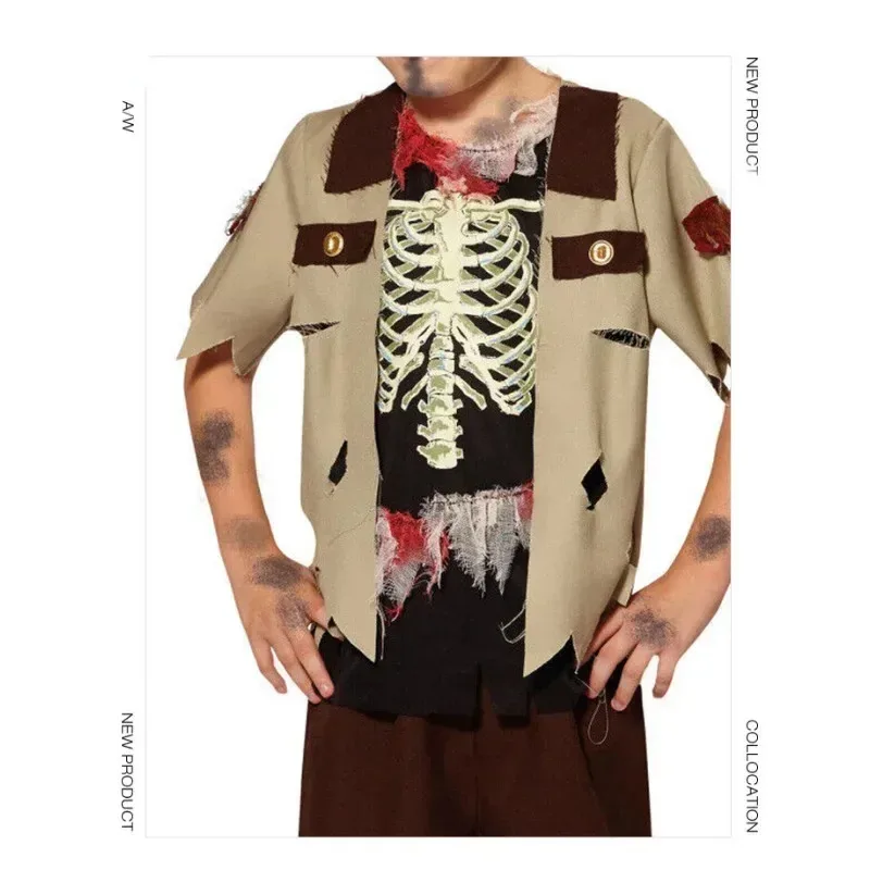 الهيكل العظمي الملابس أعلى السراويل كاوبوي تأثيري حلي فستان الهالوين حتى دعوى مرحلة الأداء ارتداء مهرجان حزب الزي ob;8