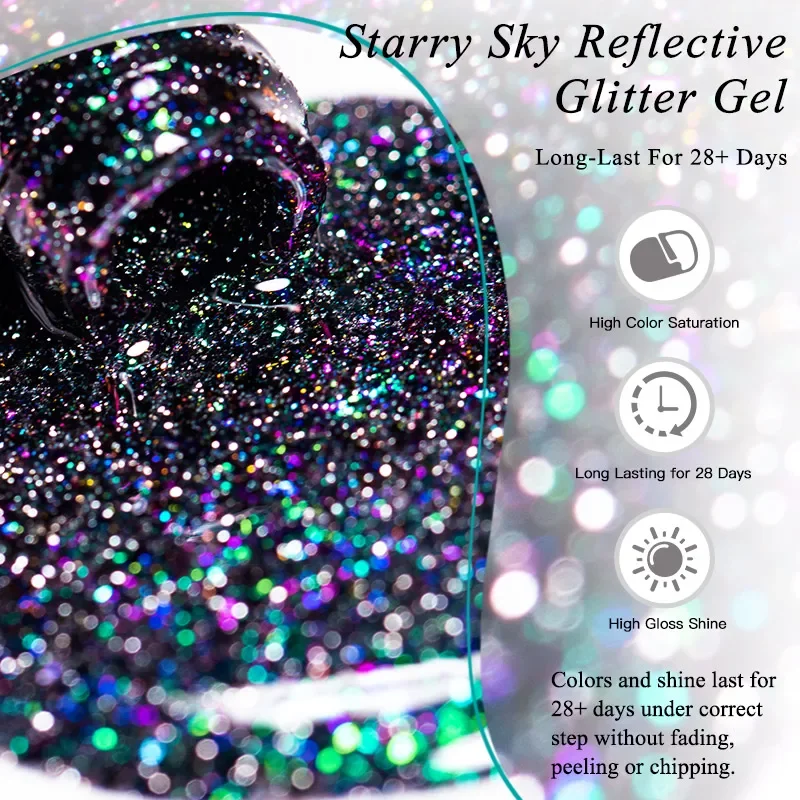 Starry Sky Reflective Glitter Nail Gel Polish Sparkling Glitter Semi Permanent Nails Art Soak Off UV Gel Varnish Nail Supplies