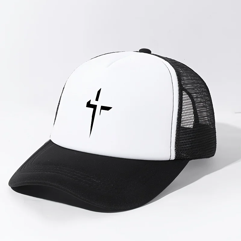 Shadow Cross Print Trucker Hat Unisex Adjustable Breathable Outdoor Cap for Sports Fishing Camping