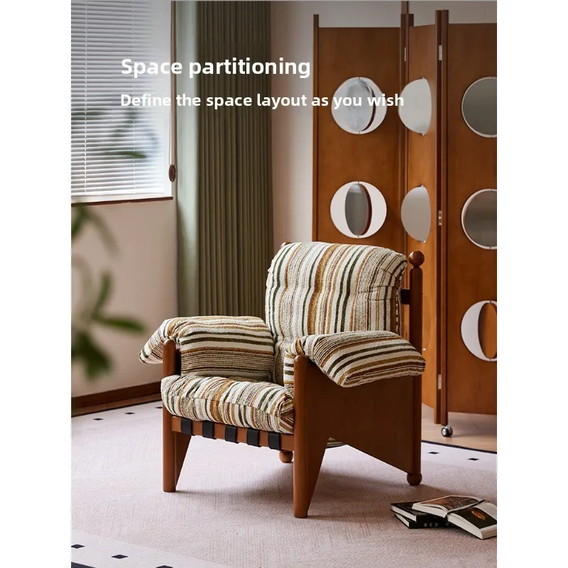 Full moon screen retro removable screen partition living room 2025 new solid wood high-end bedroom folding screen