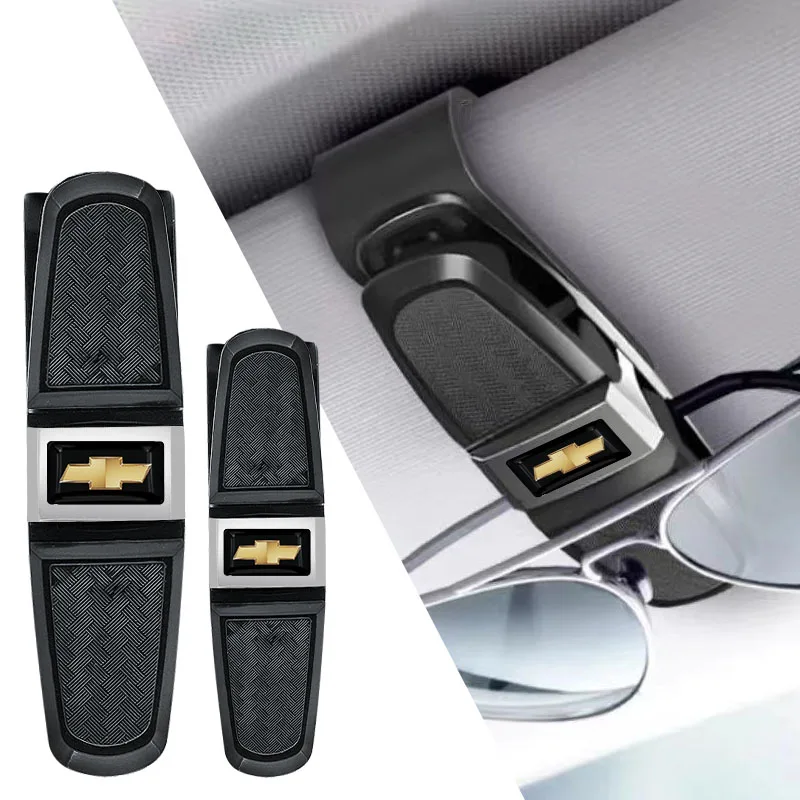 Caja de gafas para visera de sol de coche, gafas de sol universales con Clip para tarjeta de billete para Chevrolet Aveo Silverado Camaro Trax Blazer Cavalier Onix