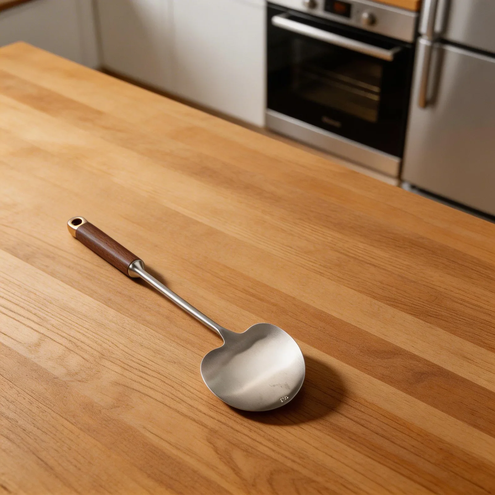 Ergonomic Stainless Steel Frying Spatula with Wooden Handle for Cooking Featuring Hanging Hole for Easy Kitchen Organization