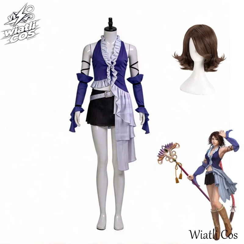 Disfraz de Cosplay de Yuna del Juego Final Fantasy X, Vestido Morado Sexy para Bailar, Disfraz de Halloween para Mujer, Peluca de Yuna