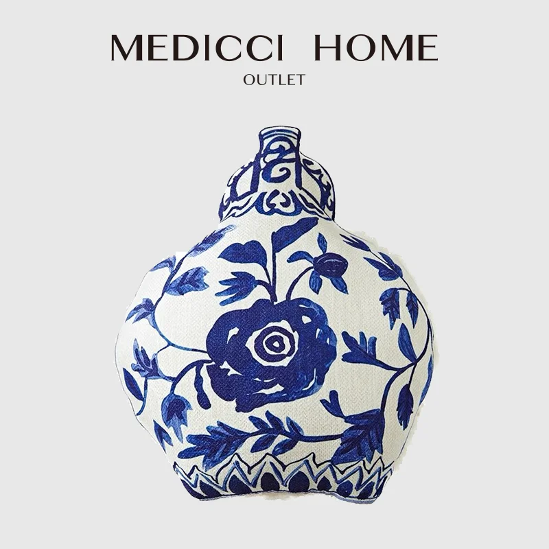 Medicci Home Designer Irregular Blue And White Porcelain Shaped Cushion Chinoiserie Retro Pillow 37x42cm For Sofa Couch Bedroom