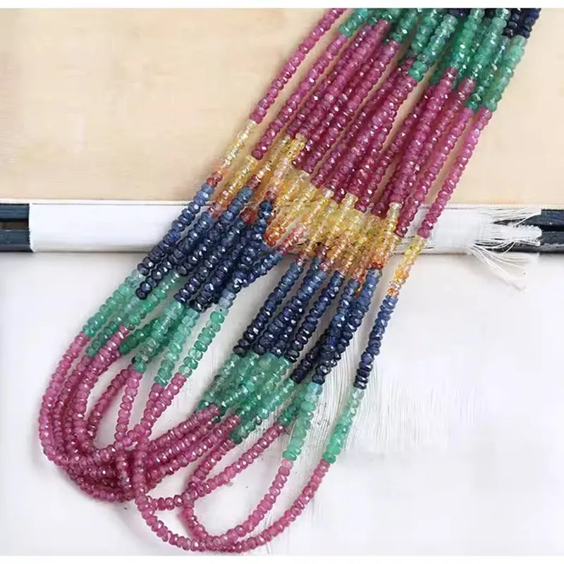 

Emerald Ruby Sapphire green red blue roundelle faceted 3-4mm 38cm for making jewelry necklace FPPJ wholesale loose beads