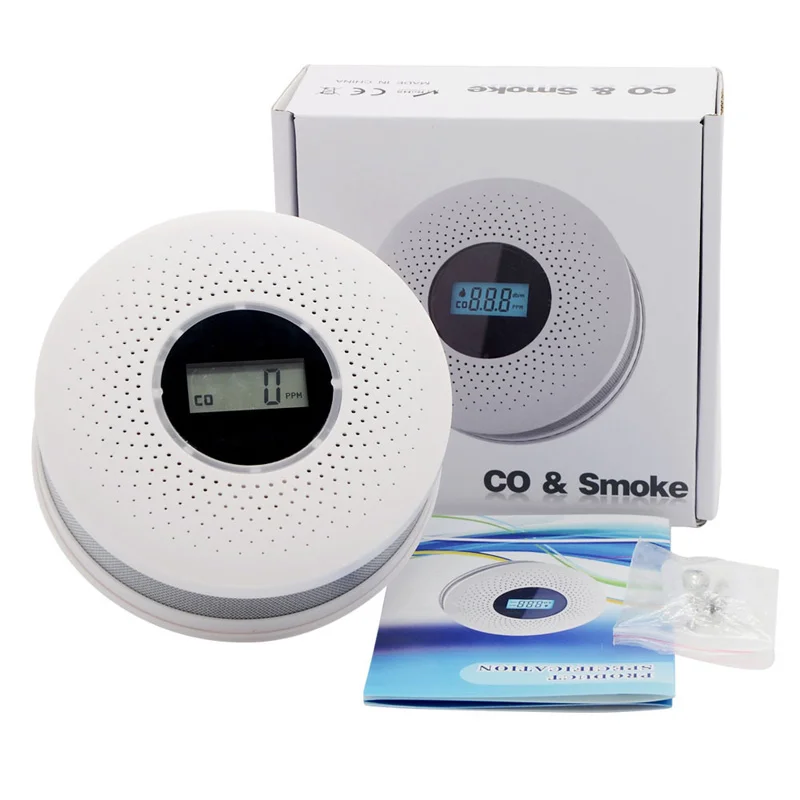 Composite Two in One Carbon Monoxide Smoke Alarm Gas Detection Audible and Visual Detector CO Fire Sensing Color Light Display