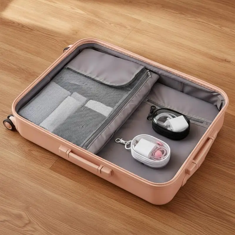 Mini Clear Zipper Pouch Portable Cable Storage Bag With Keychain Loop For Earphones Chargers Small Item Organizer