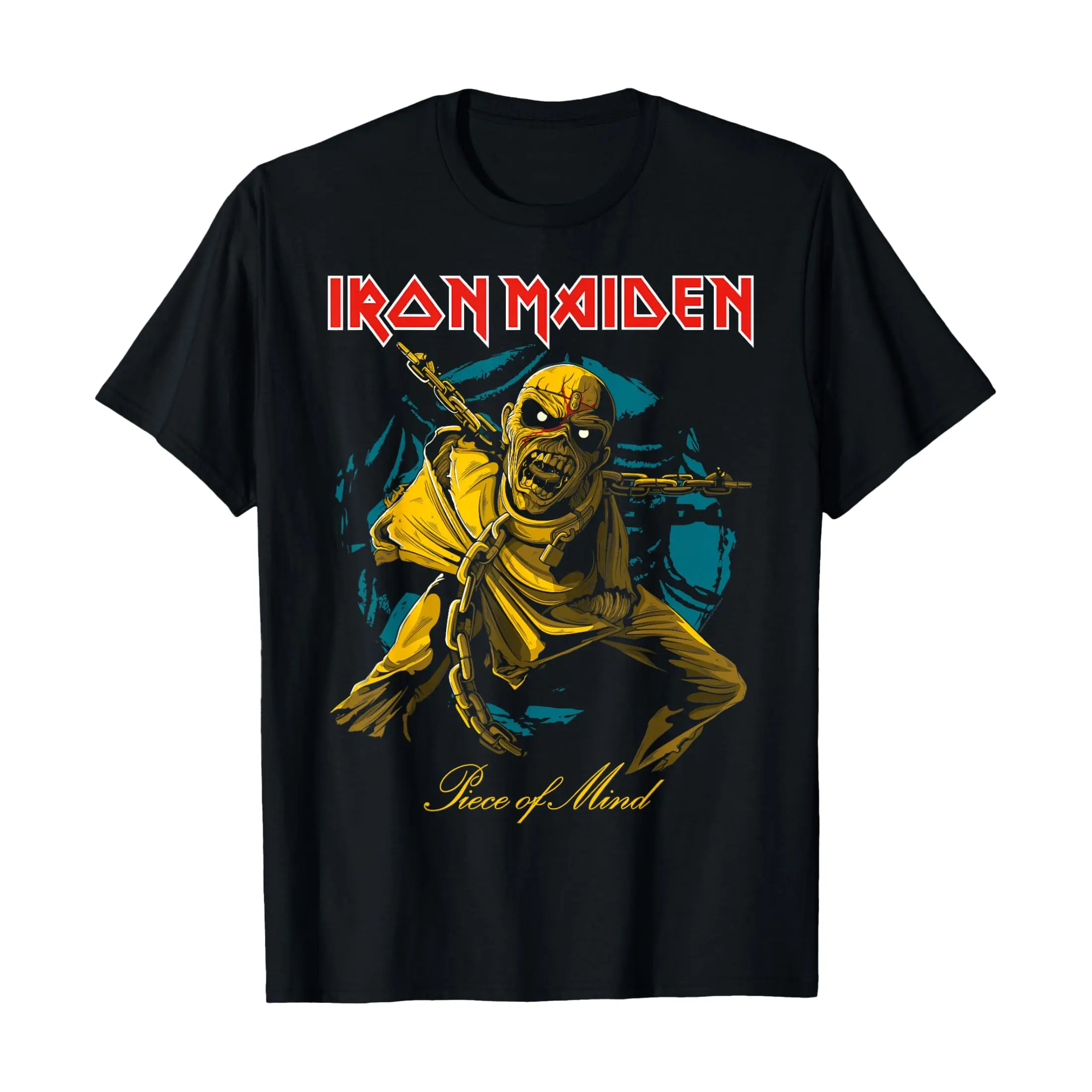 Iron Maiden POM Gold Eddie T-Shirt, Ultra Soft Comfortable Unisex Short Sleeve T-Shirt