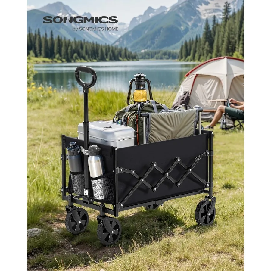 SONGMICS Collapsible Wagon Portable Wagon Folding with Wheels Utility Pull Wagon Camp Garden Cart with Handle Loads Up to 330 l