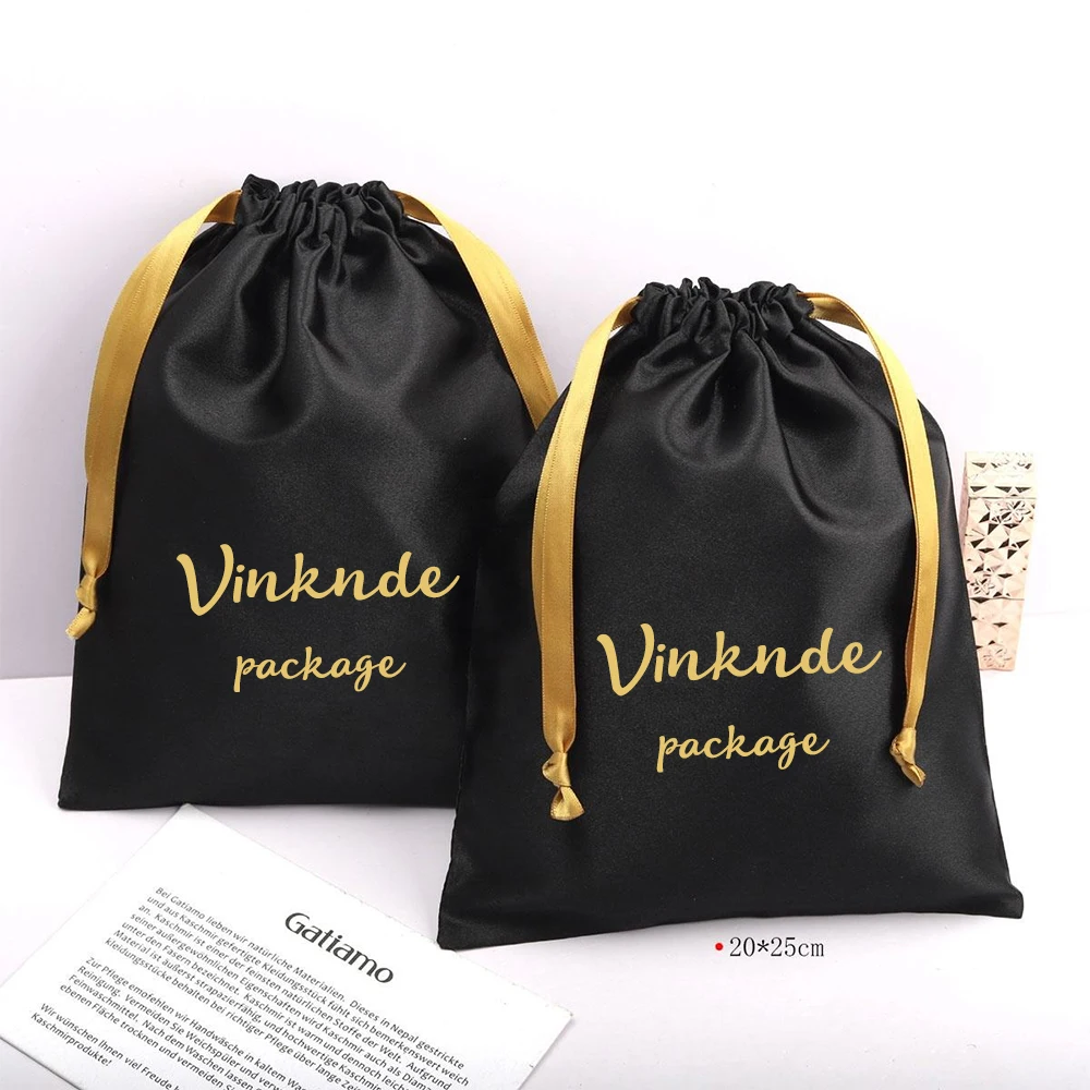Bolsa de pelucas con logotipo personalizado de lujo, 50 Uds., 25x30cm, embalaje de regalo con cordón suave, bolsa de satén de seda para ropa, joyería, jabón, vela, Perfume