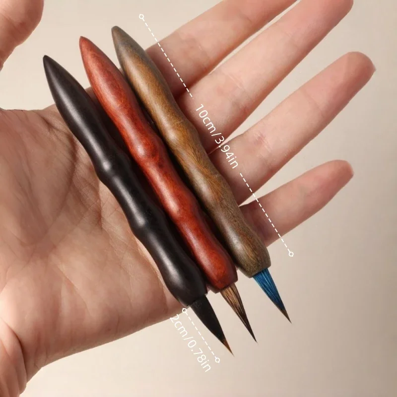 Mini Sandalwood Handle Calligraphy Brush Fine Tip Watercolor Detail Pen Chinese Painting Liner Art Writing Brush Coloring Gift