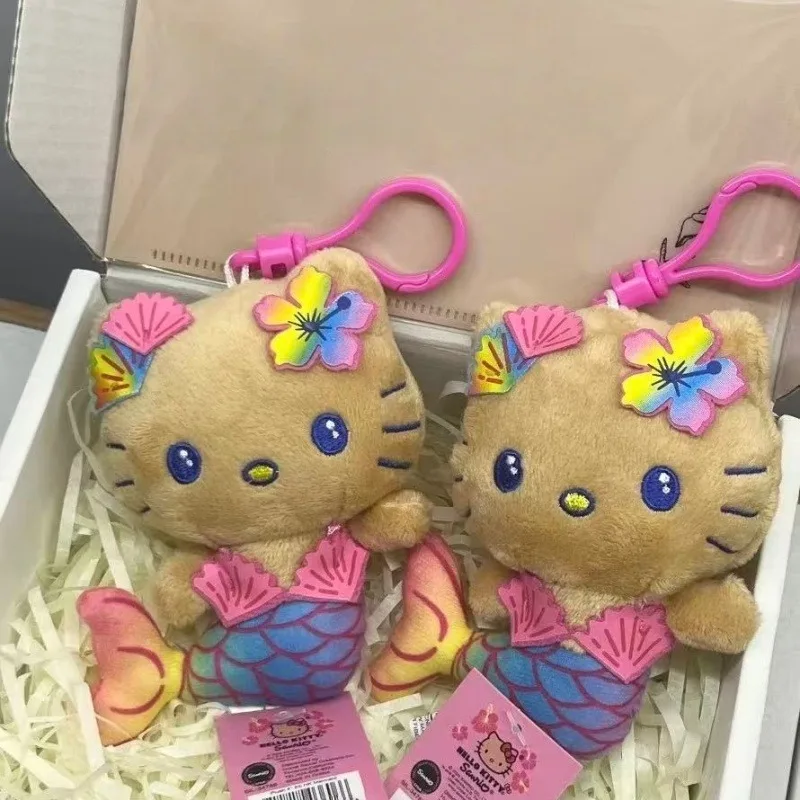سانريو هاواي سلسلة حورية البحر الملونة مرحبا كيتي الجلد الداكن أفخم قلادة الكرتون المبهر حورية البحر كيتي دمية لعبة حقيبة المفاتيح