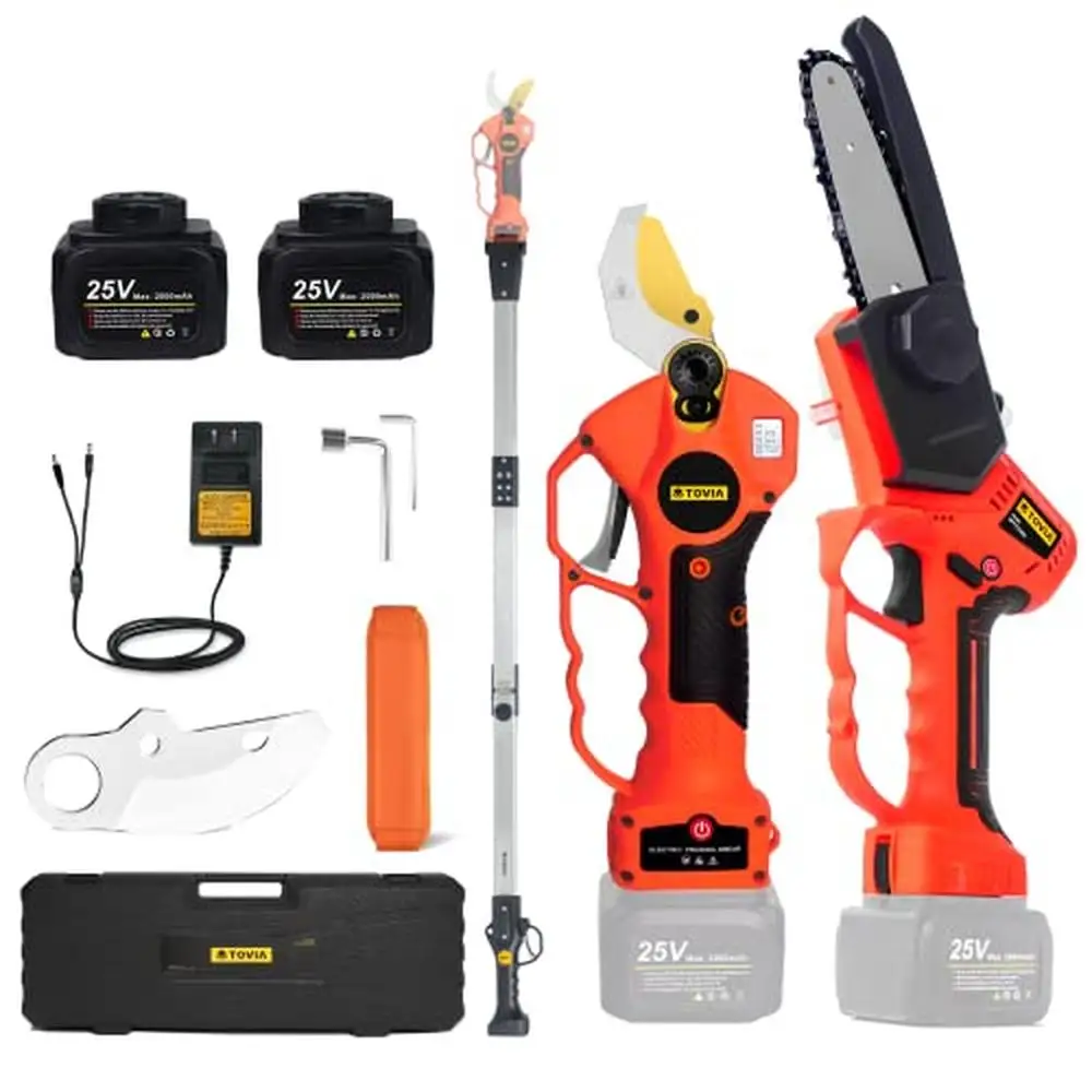 

Electric Pruner with Extension Pole & 2 Batteries SK5 Blades LCD Display Cordless Shears & Chainsaw Combo High Reach Telescopic