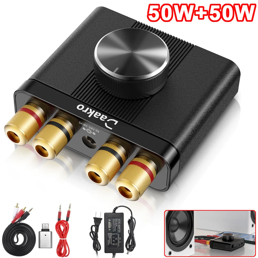 Mini Bluetooth 5.0 Power Amplifier TPA3116 Digital Amplifier HiFi Stereo Audio Receiver Amp Home/Car Sound Amplifier 50W + 50W