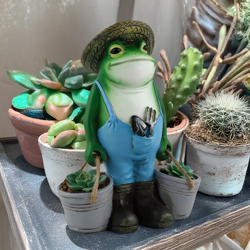 Frog Decor Garden Statue, Cute Animal Frog Succulent Flower Pot, Outdoor Courtyard Balcony Creative Decor Ornament, Holiday Gift