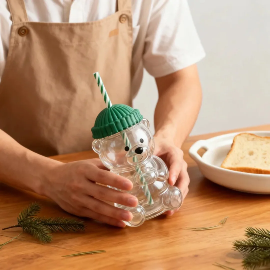 

500ml star/bk teddy bear shaped straw cup with lid,special Christmas and birthday creative gift for milk tea,juice and cocktails