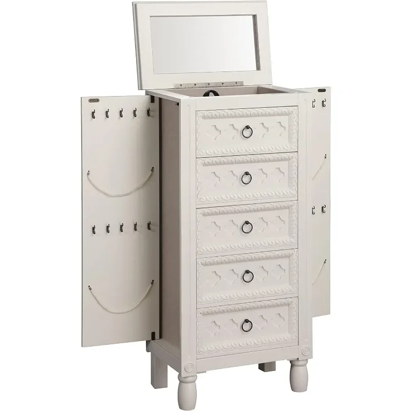 Jewelry Armoire, 40.25in X 19.5in X 11.75in, Antique Ivory