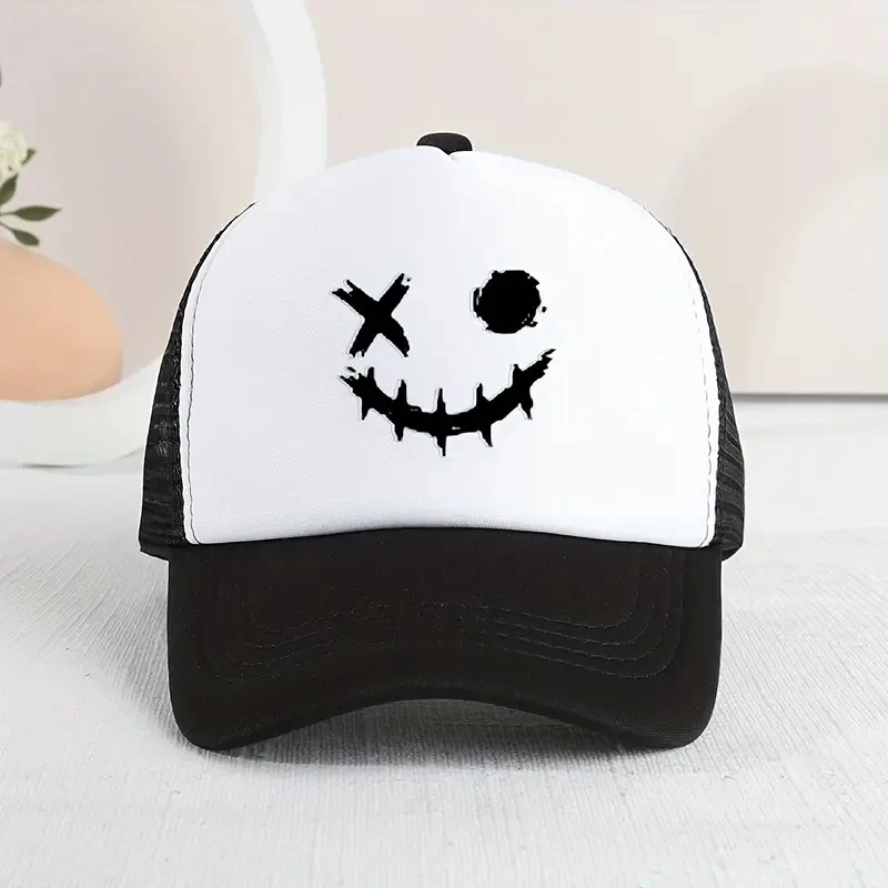 Casual Trendy Expression Stitching Mesh Cap Sun Protection Comfortable Breathable Cap For Outdoor Traveling Boys Girls Accessory
