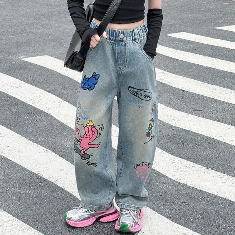 

Girls' jeans in spring and autumn, casual fashion, girls' pants, stylish and versatile, children's pants, hip-hop