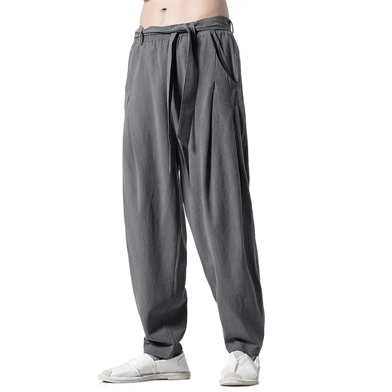 Men Cotton Linen Harem Pants 2024 New Summer Male Elastic Waist Solid Long Trousers Loose Joggers Sweatpants Plus Size M-6XL 7XL