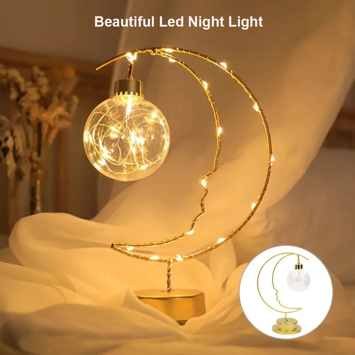 1PC Iron Art LED Moon Light Ball Night Light Indoor Decoration Muslim EID RAMADAM Decorative Light Birthday Gift Table Light Atm