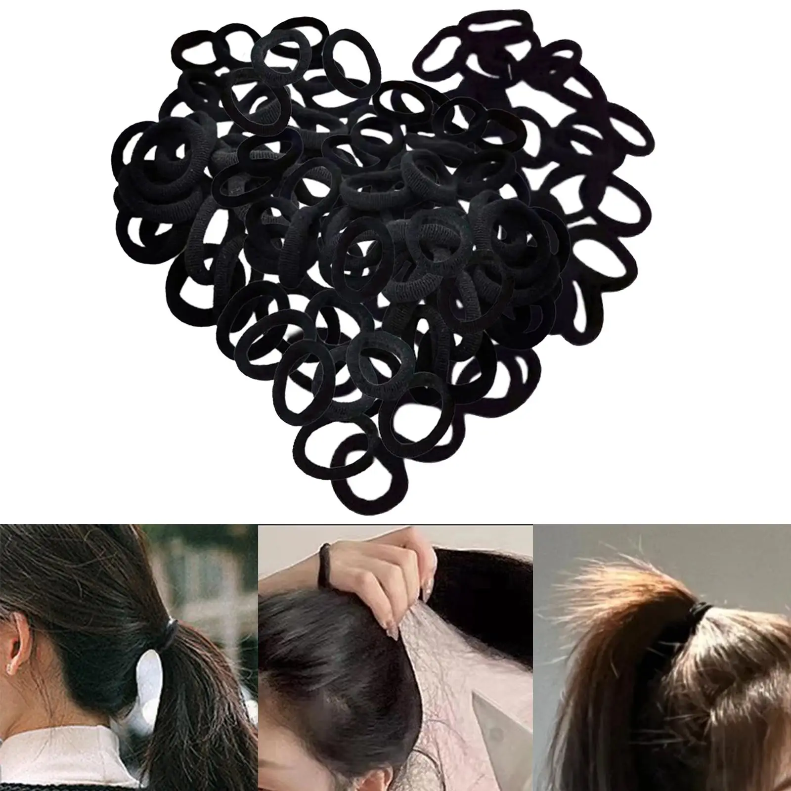 100 Pieces Black Hair Ties 2.2cm Small Hair Accessories Stretch for Thick Hair Hair Scrunchies Soft Ponytail Holders Elastic