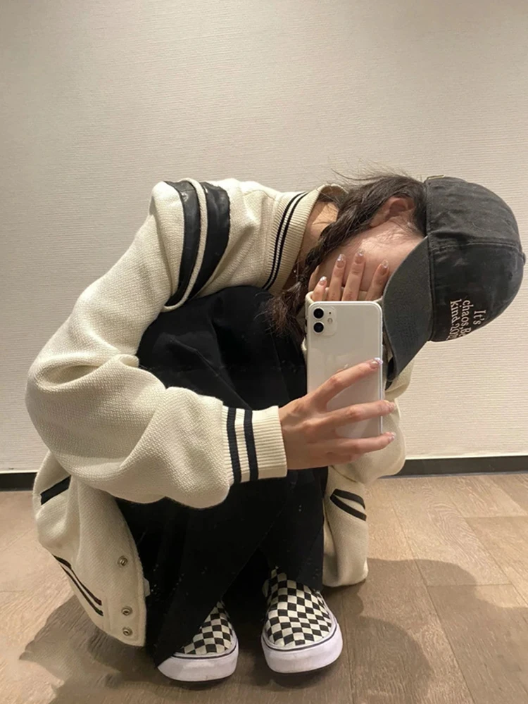 

Женская утепленная шерстяная короткая куртка-бомбер с контрастными цветовыми блоками, весенне-осеннее повседневное пальто с V-образным вырезом и пуговицами