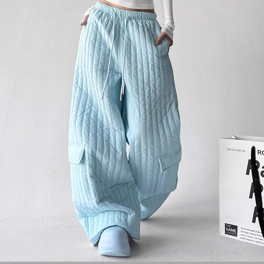 Super fire Korean workwear padded cotton pants women's 2026 winter new casual pants quilted thermal pockets straight pants