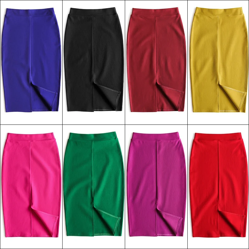 春夏の新スタイル弾性スリミングミッドレングスプロフェッショナルラップアラウンドハイウエストスリットロングスカート女性のファッション