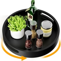 12 Inch Non-Skid Bamboo Lazy Susan for Kitchen Rotating Spice Rack with Handles, Wood Turntable for Kitchen Cabinet Rolling Tray