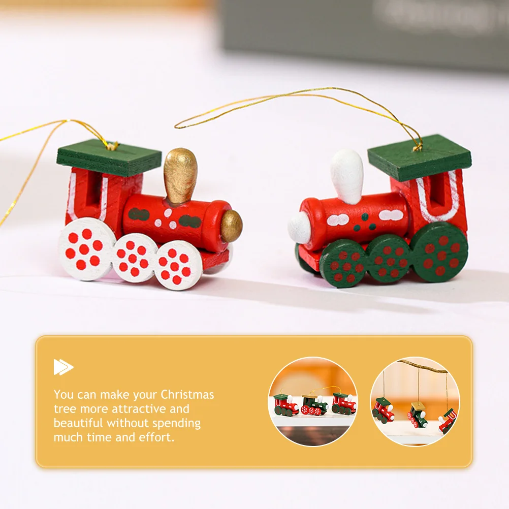 Colgante de tren pequeño, adorno de Navidad, decoración navideña, decoraciones de madera, miniárbol en caja