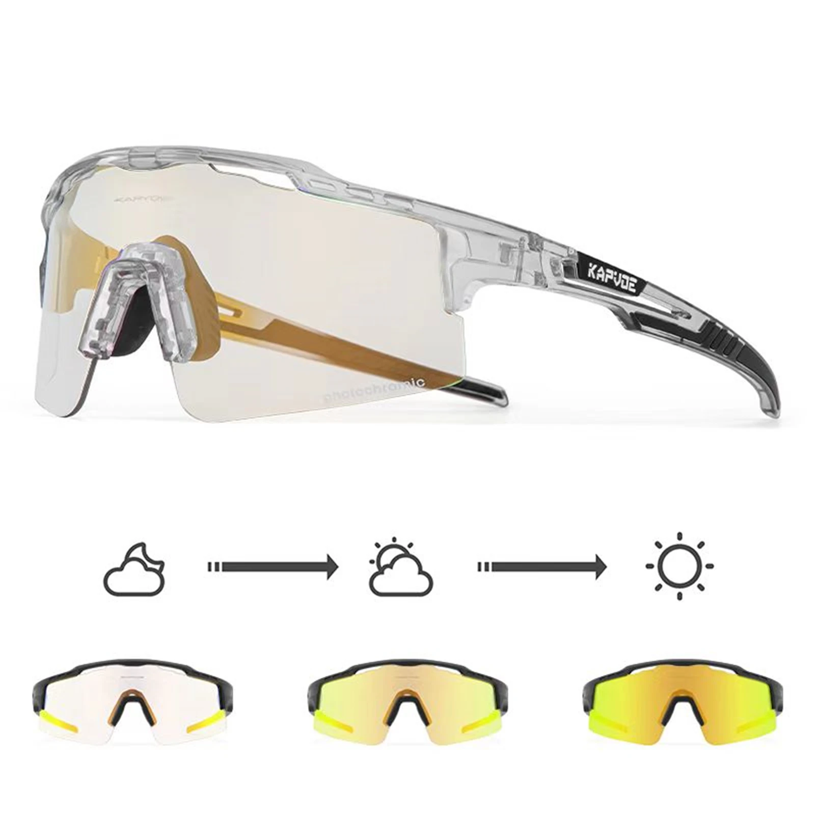 Kapvoe-RED Photochromic Gold Cycling Glasses Sport Men's Sunglasses for Men Bike Bicycle Woman Outdoor UV400 Bike Goggles