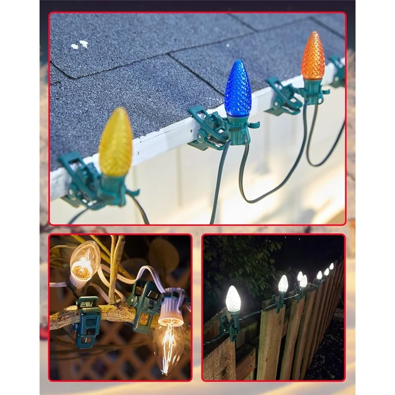 B84B-Outdoor C7 C9 Light Clips Pack Of 50 Universal Spring Clips For Christmas Lights, Fits Roofs,Compatible E12 E17 Sockets
