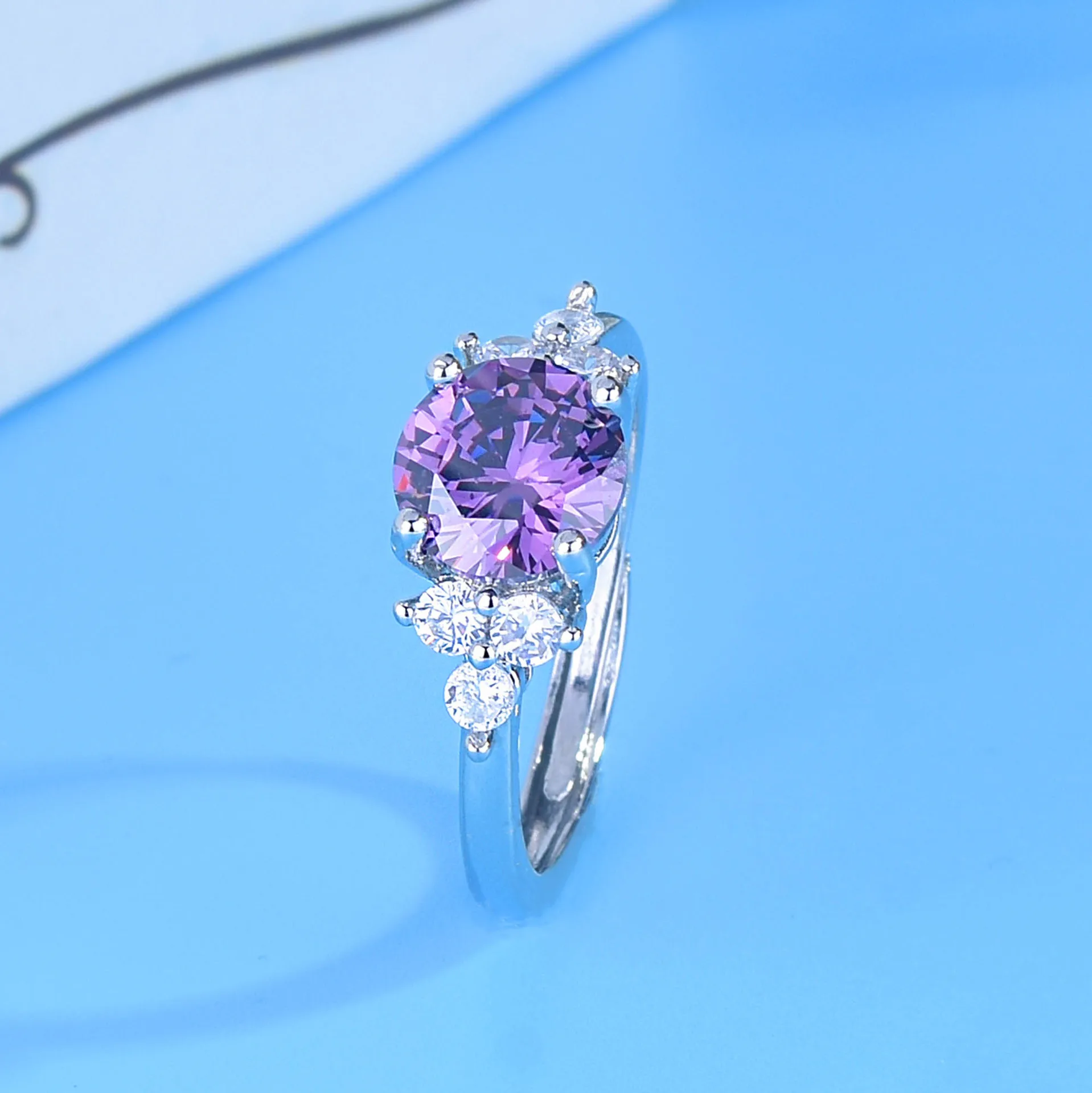 925Pure Sterling Silver S925 1 Carat Brilliant Cut Purple Diamond Ring Classic Stylish Fine Jewelry Gift For Her Special Moments
