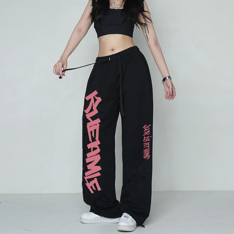 American Street Personality Sports Pants for Women Hip-hop Drawstring Design Women Trousers Trendy Summer All-match Y2K Pants