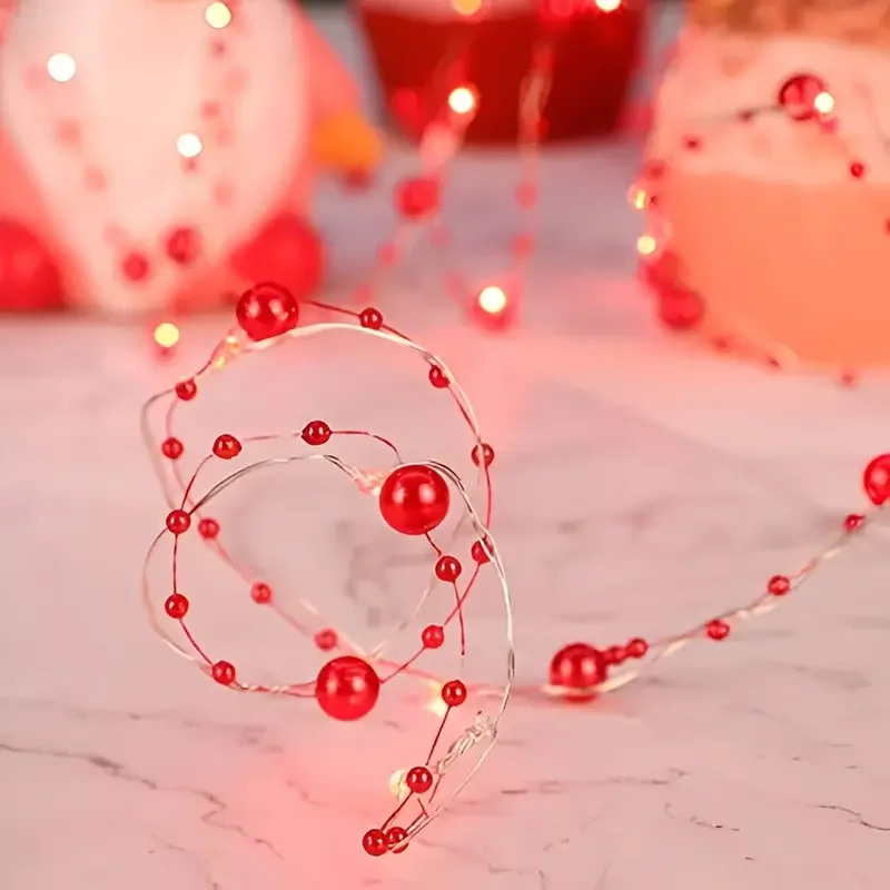 

1pc Pearl Decorative String Lights 20/50 LED Battery Operated Copper Wire Fairy Lights For Home Bedroom Wedding Festival Decor