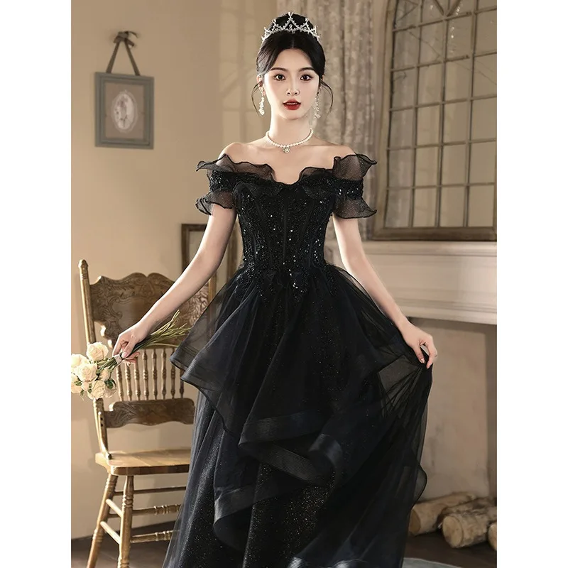 Black Evening Gown, Temperament, Birthday Party, High-end Atmosphere, Annual Meeting, Host, Art Exam, Coming of Age Ceremony