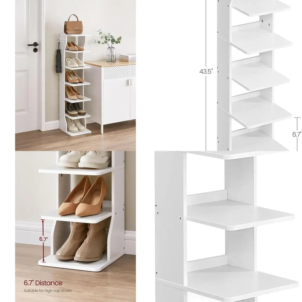 

Тонкий вертикальный 7-уровневый органайзер для обуви с крючками, угловая полка-башта, компактный для дома, белый
