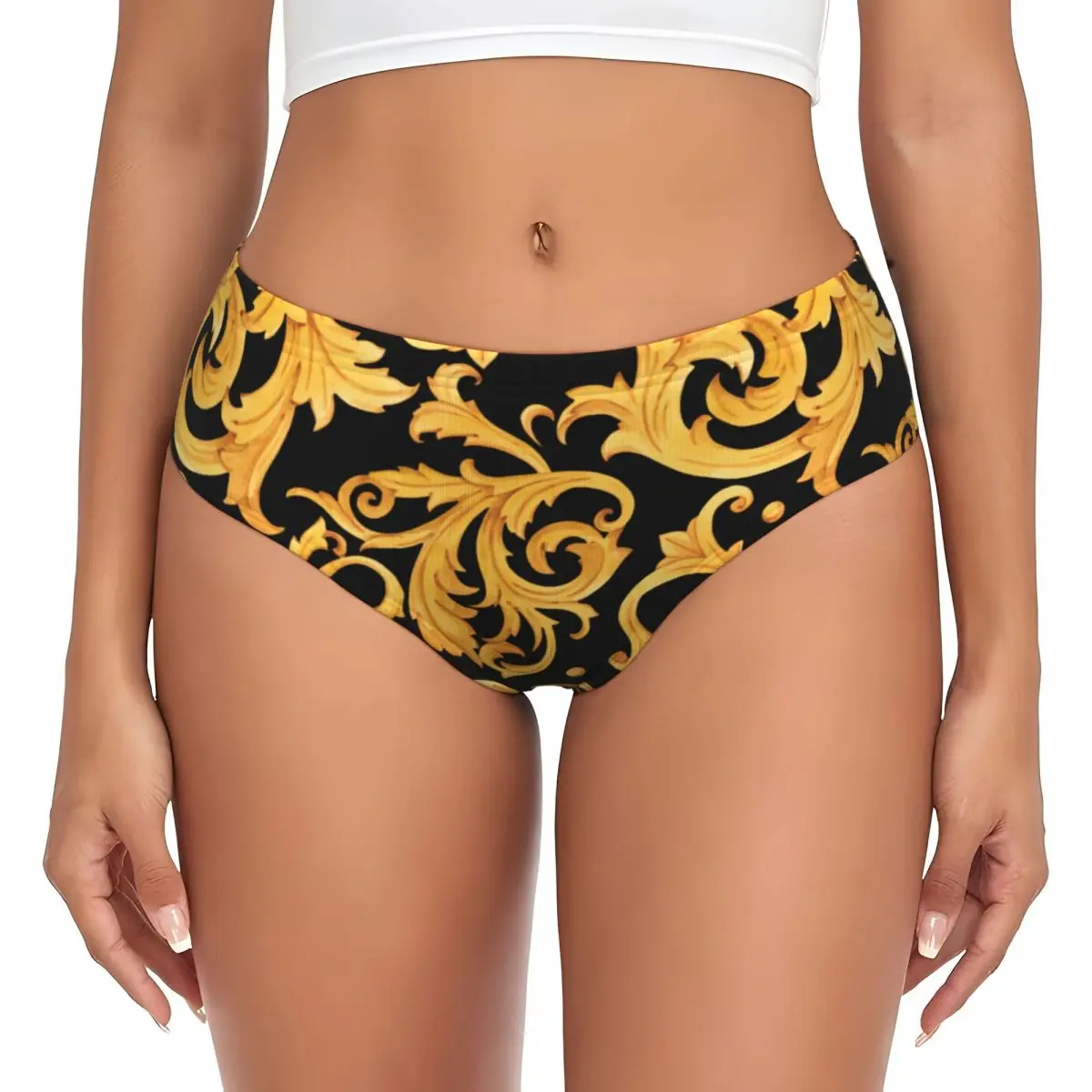 

Женские роскошные золотые европейские трусики с цветочным принтом на заказ, нижнее белье, женские дышащие трусы в стиле барокко, викторианское искусство, трусы