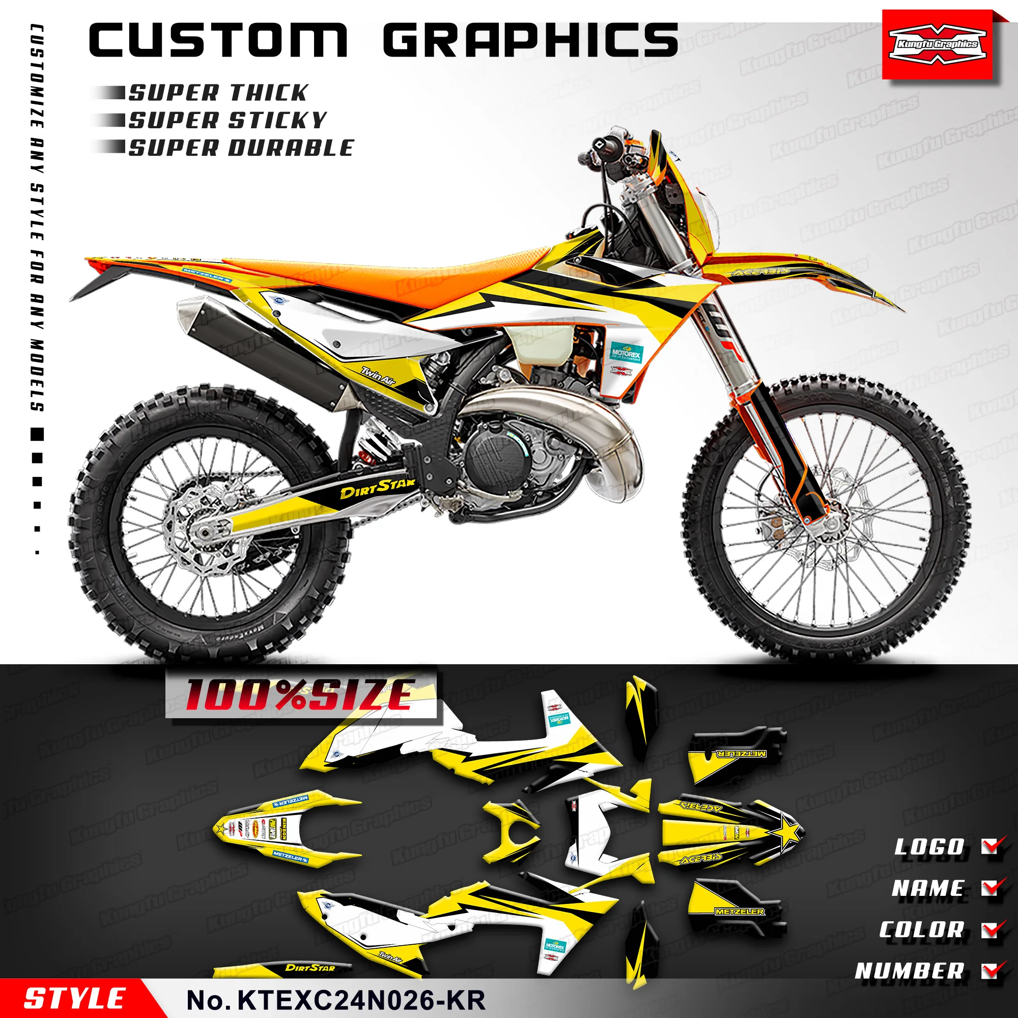 

Комплект графических наклеек KUNGFU GRAPHICS для KTM 150 250 300 350 450 500 EXC EXC-F XC-W XCW XCF-W 2024 2025, KTEXC24N026-KR