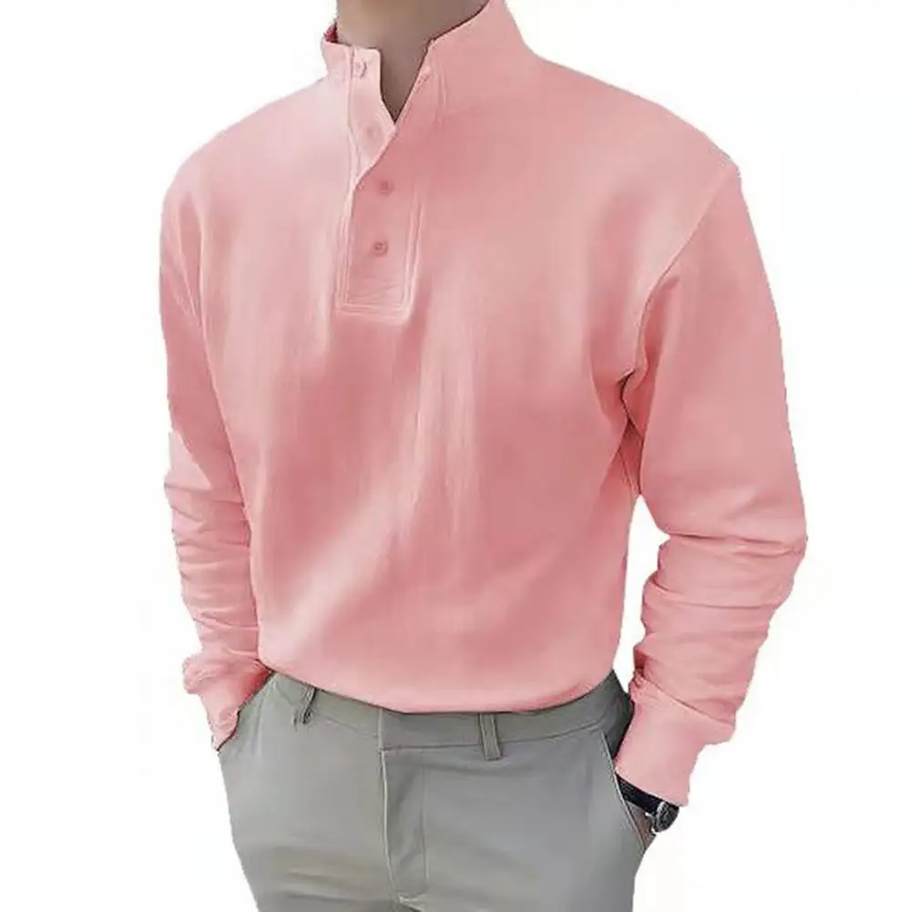 

Men Shirt Solid Color Stand Collar Buttons Casual Summer Top for Work