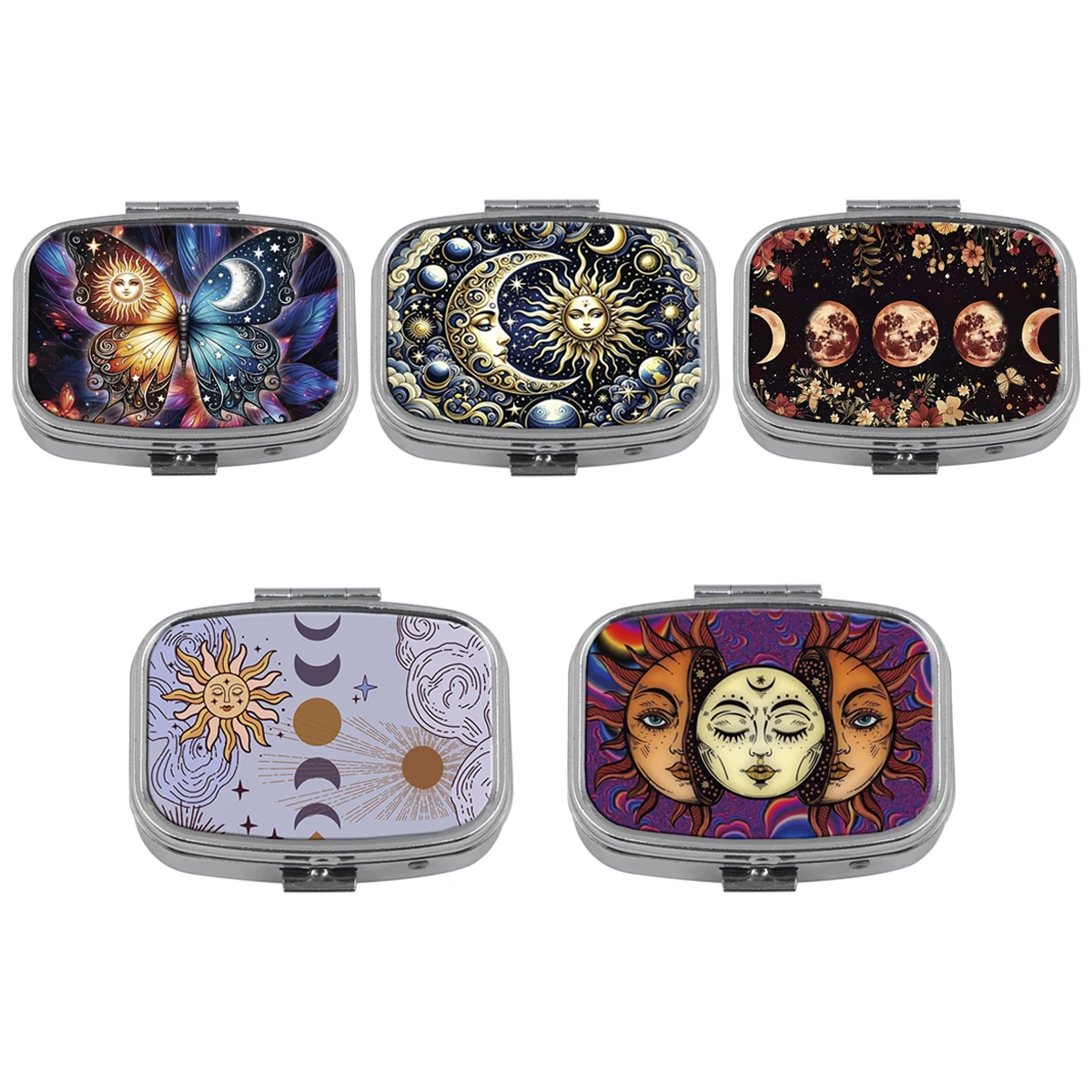 Moon Sun Pattern Travel Cases Butterfly Art Medicine Metal Jewelry Organizers Household Holder Iron Cabinet Small Pill Container