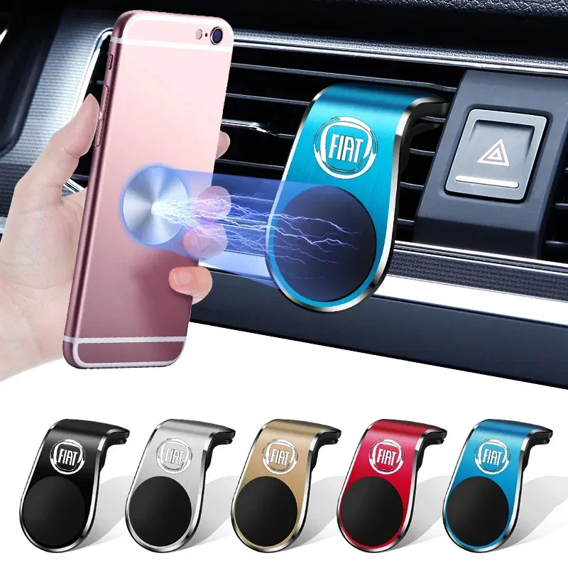 Car Logo Mobile Metal Magnetic Car Phone Holder Accessories For FIAT 500 500C Punto Tipo Panda Ducato Stilo Fiorino Doblo Bravo