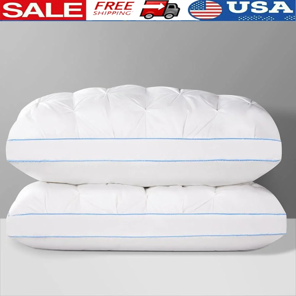 

Luxury Goose Feather Hotel Pillow Set 2 Soft Support Back Side Stomach Sleepers 100 Cotton Breathable Double Sided Design
