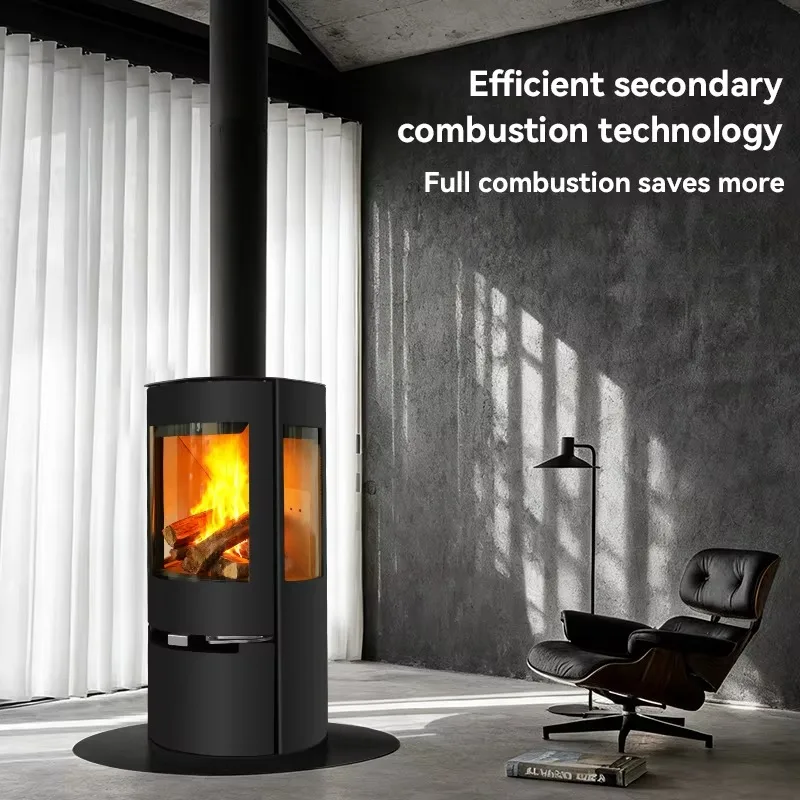 Cast Iron Three-sided Glass Wood Burning Fireplace, Real Flame View Design, Indoor Heating Stove for Villa Home Use  L007