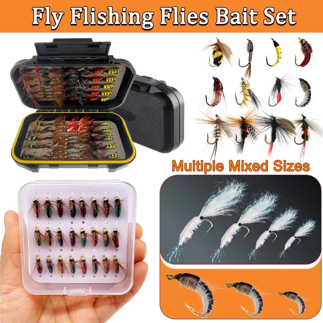 24-84Pcs Wet Dry Fly Fishing Artificial Insect Set for Trout, Grayling Panfish Fishing, Bass, Salmon Fishing Lures Bait