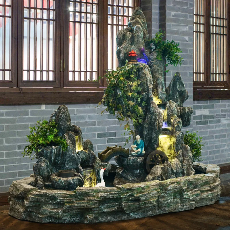 Large rockery flowing water fountain feng shui wheel fish tank ornament, outdoor villa garden courtyard fish pond landscaping