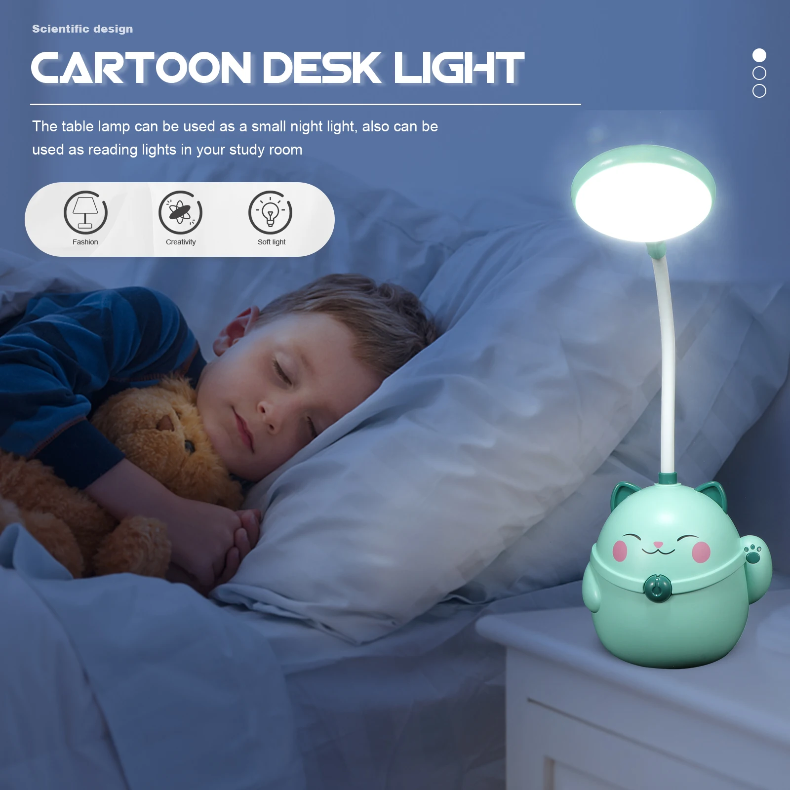 

USB Charging LED Desk Lamp Lucky Cat Bedside Table Student Study Light Eye Protection Reading Lamp Household Desktop Lighting